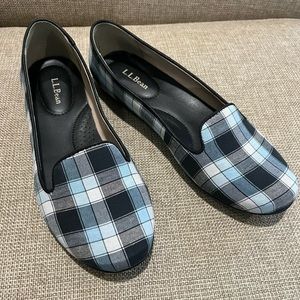 LL Bean Ballet Flats Women's 8M Plaid Blue Black White Preppy Comfort Preppy